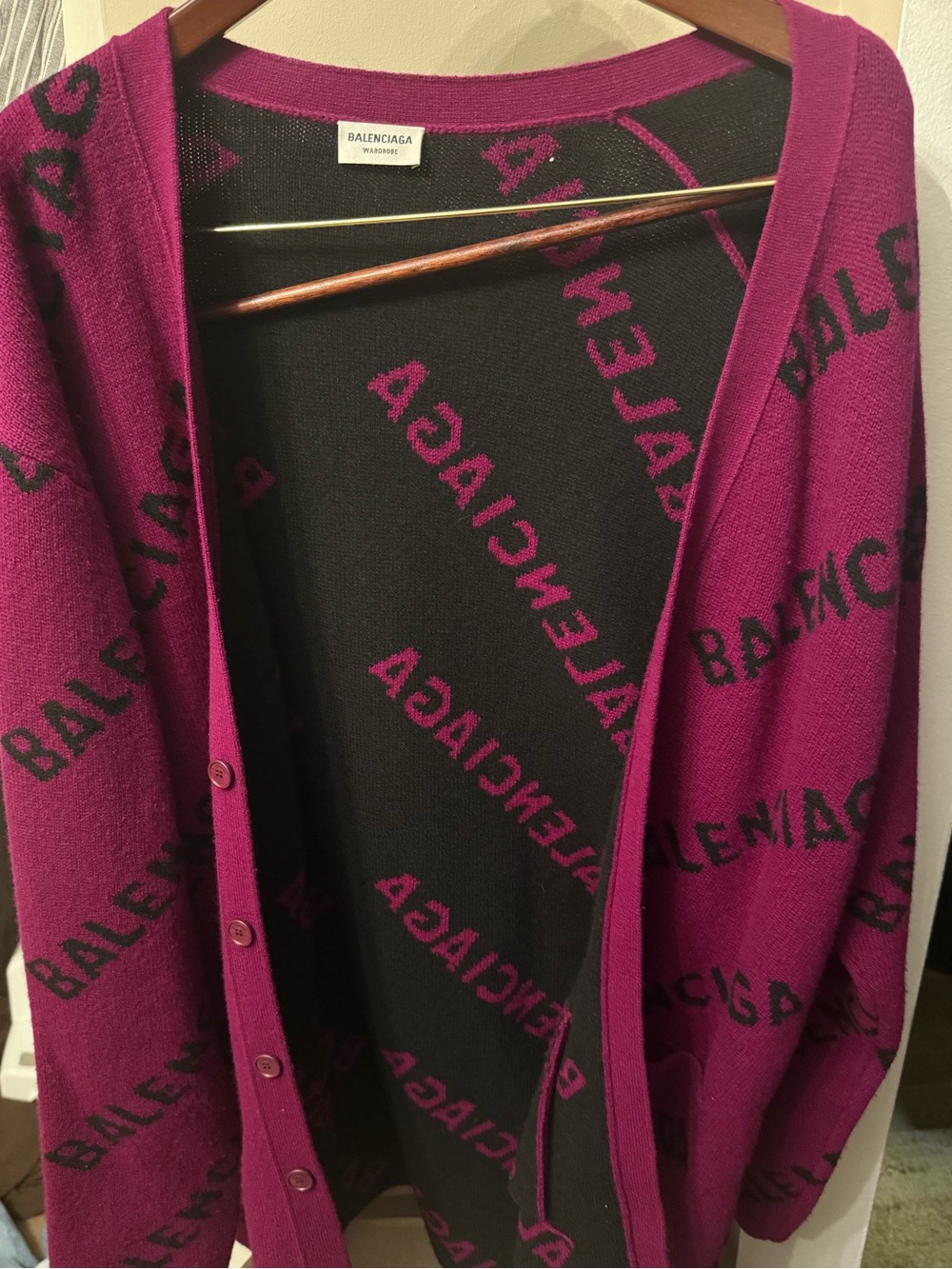 Balenciaga Black and Fuchsia Knit Cardigan